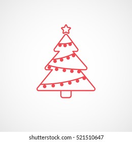 Christmas Tree Red Line Icon On White Background