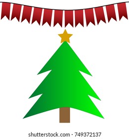 Christmas tree and red pennants. vector illustration
