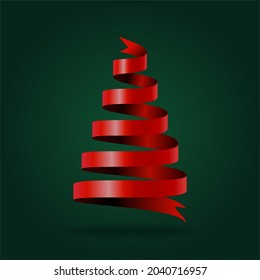 Christmas tree from red ribbon