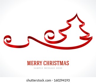 Christmas tree from red ribbon background. Vector illustration Eps 10. 