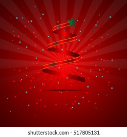 Christmas tree red ribbon shape vector illustration