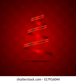 Christmas tree red ribbon shape vector illustration 