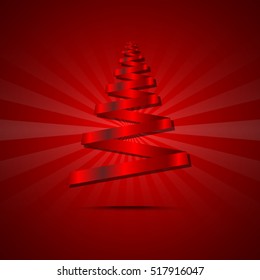 Christmas tree red ribbon shape vector illustration 