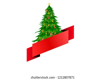 Christmas tree and red ribbon vector illustration