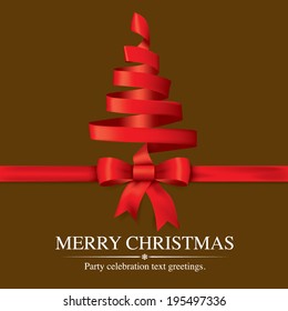 Christmas tree from red ribbon vector background.