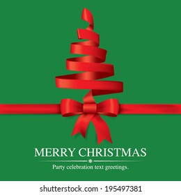 Christmas tree from red ribbon vector background.