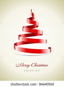 Christmas tree from red ribbon vector background. Eps 10.