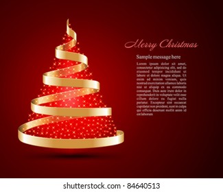 Christmas tree from red ribbon vector background. Eps 10.