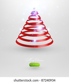 Christmas tree from red ribbon vector background. Eps 10.
