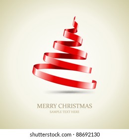 Christmas tree from red ribbon vector background. Eps 10.