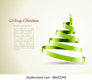 Christmas tree from red ribbon vector background. Eps 10.