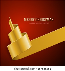Christmas tree from red scroll ribbon on white background with merry christmas text for greeting card or banner vector illustration.