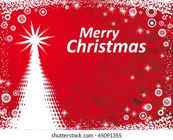 Christmas tree with red shine background