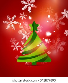 Árbol de Navidad, fondo abstracto brillante rojo. Ilustración de vacaciones de vectores
