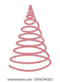 Christmas tree. Red spruce in the shape of a spiral. Tree made of fluffy tinsel. Color vector illustration. Isolated white background. Festive plush fir for the new year. Idea for web design.