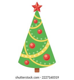 Christmas tree with red star vector illustration