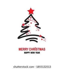 christmas tree with red stars and good whiches - happy new year and merry christmas