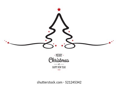 christmas tree red stars greeting white background