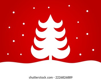 Christmas tree red winter card. Vector illustration.
