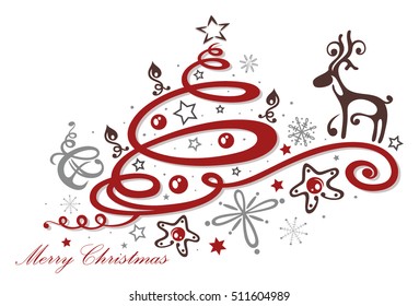 Christmas tree with reindeer and gifts