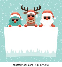 Christmas Tree Reindeer And Santa Claus Sunglasses Wish List Snow Turquoise