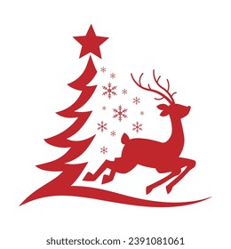 christmas tree with reindeer vector design	
