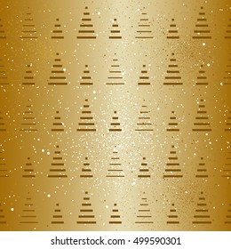 Christmas tree repeat pattern. Gold. Vector background.