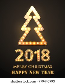 Christmas tree retro light banner. Vector illustration eps 10