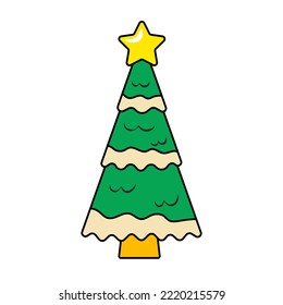 Árbol de Navidad en un elemento decorativo aislado de estilo retro