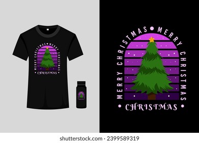 Christmas Tree Retro Vintage T Shirt Design