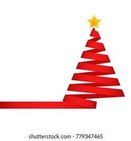 Christmas tree, ribbon, icon. Vector illustration