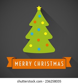 Christmas tree and ribbon with long shadow