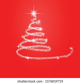 Christmas tree ribbon on red background