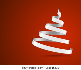 Christmas tree from ribbon vector background. Christmas card or invitation.