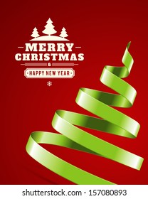 Christmas tree from ribbon vector background. Christmas card or invitation. 