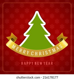Christmas tree and ribbon vector background Greeting card or invitation. Eps 10.  