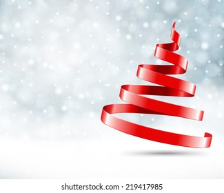 Christmas tree from ribbon vector background. Christmas card or invitation. 