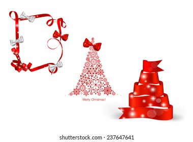 Christmas tree and ribbon. Vector illustration.
