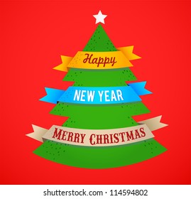 Árbol de Navidad con cintas y espacio de texto