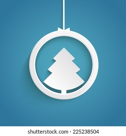 Christmas tree in a ring on the blue background. Eps 10 vector file.