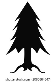 Christmas tree with roots, silhouette of a coniferous plant - stock illustration for logo or pictogram. Coniferous tree silhouette for sign or icon