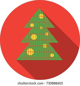 Christmas tree round vector icon with shadow