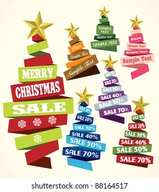 Christmas tree sale from ribbon vector background