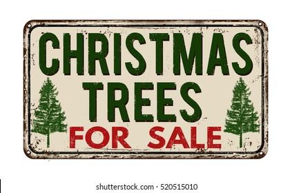 Christmas tree for sale vintage rusty metal sign on a white background, vector illustration