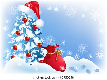 Christmas tree in santa cap