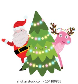 Christmas tree with Santa Claus and deer