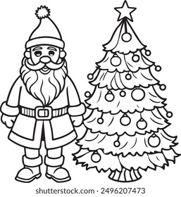 Christmas tree and Santa claus  hand drawing vector illustration