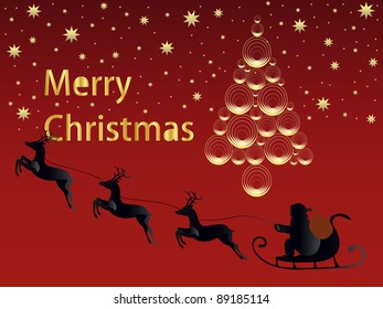 christmas tree with Santa Claus and sleigh