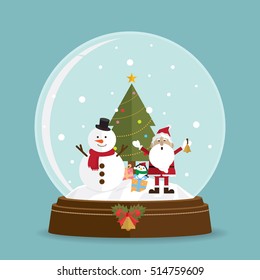 Christmas Tree Santa Claus In Snow Globe Vector