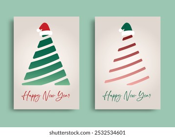 Árvore de Natal com Santa Hat Estilo simples em fundo marrom claro